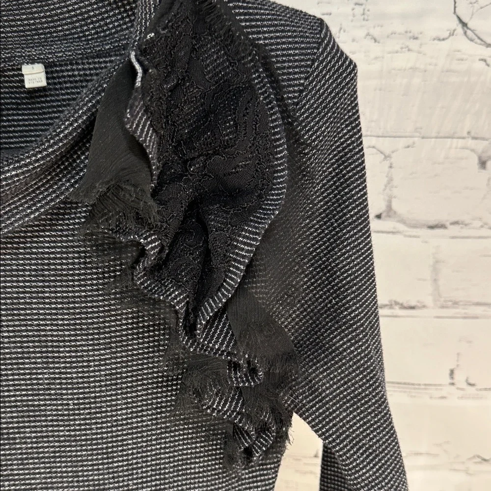 Deletta (Anthropologie) Ophelia Wafffle Charcoal 3-4‎ Sleeve Top Lace Ruffle